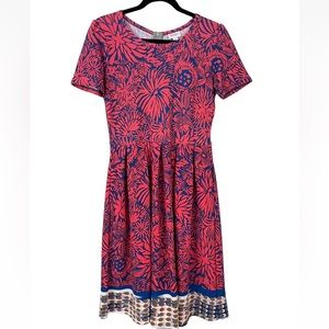 LuLaRoe Amelia Dress Dipped Pink Floral Back Zip Pockets